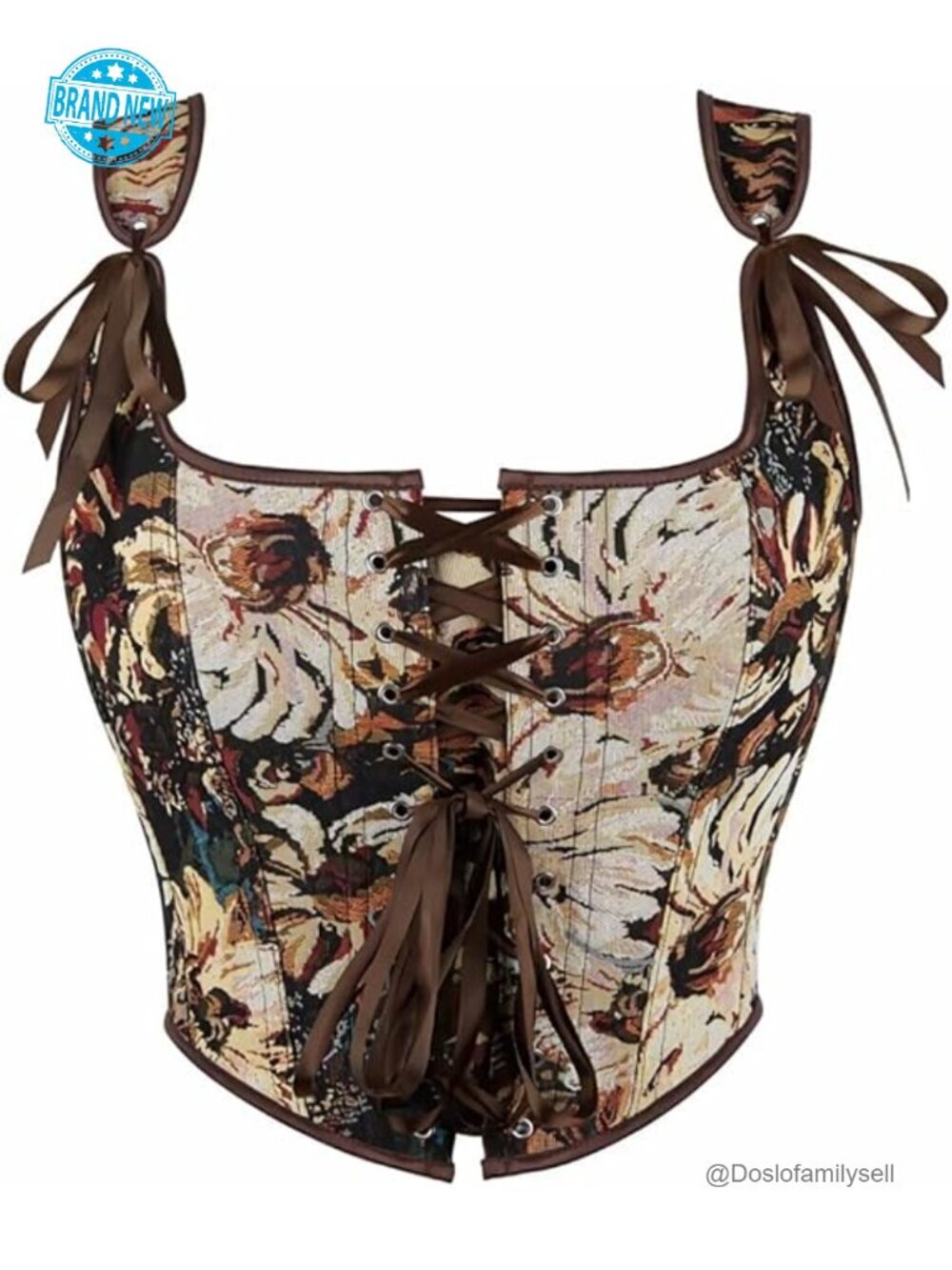 Victorian Floral Overbust Corset Tank Top Lace Up Crop Top
